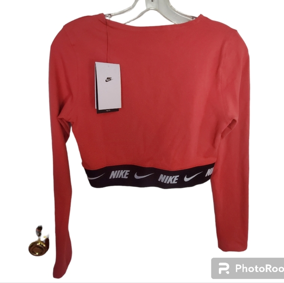 Nike swoosh womens tape long sleeve crop top coral medium - Picture 3 of 3